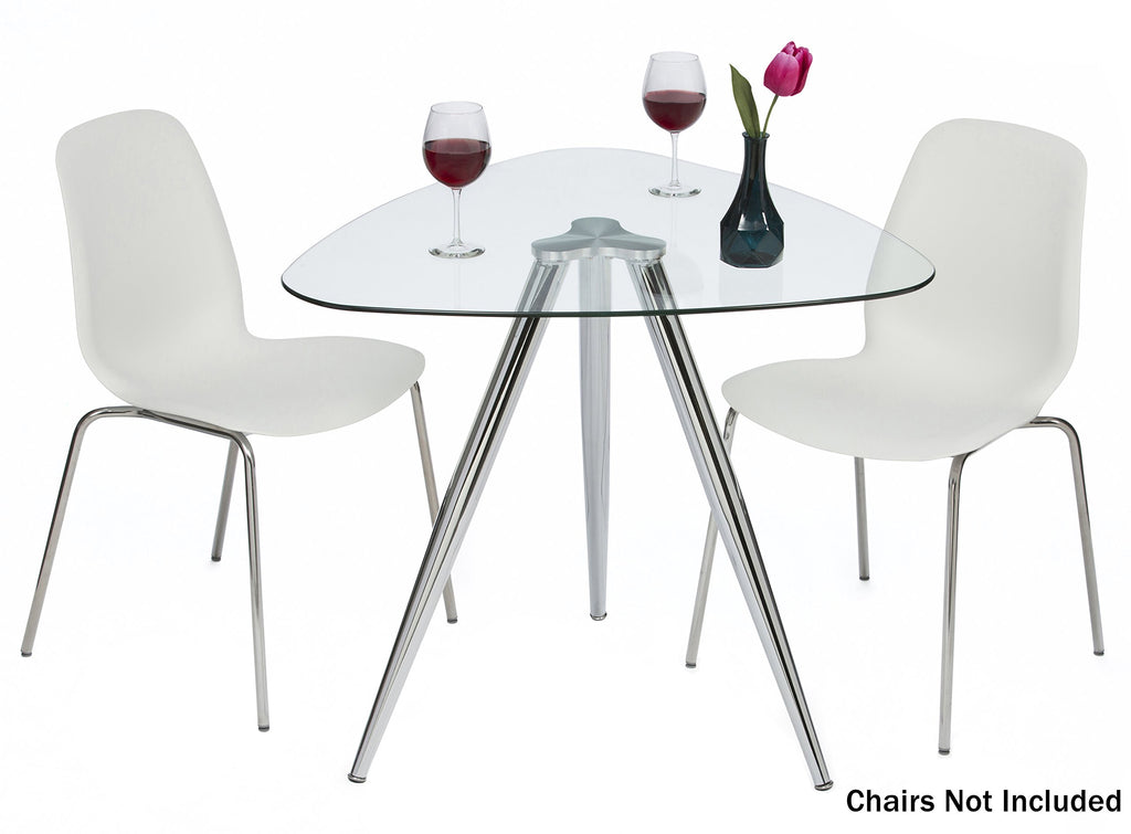 Lisbon 3-Sided Bistro Table, Tempered Glass Triangle Top - Modern Pub Table (Chrome)