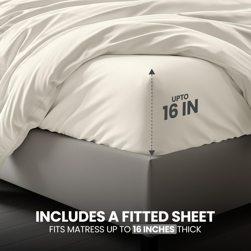 Duvet Cover, 4 PC Cotton Like Polyester With Zipper Closure, Ivory