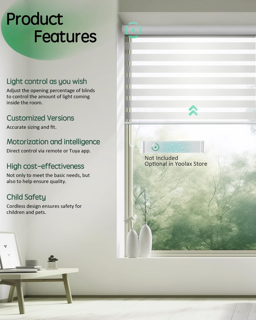 Motorized Zebra Blinds with Remote, Light Filtering Electric Blinds