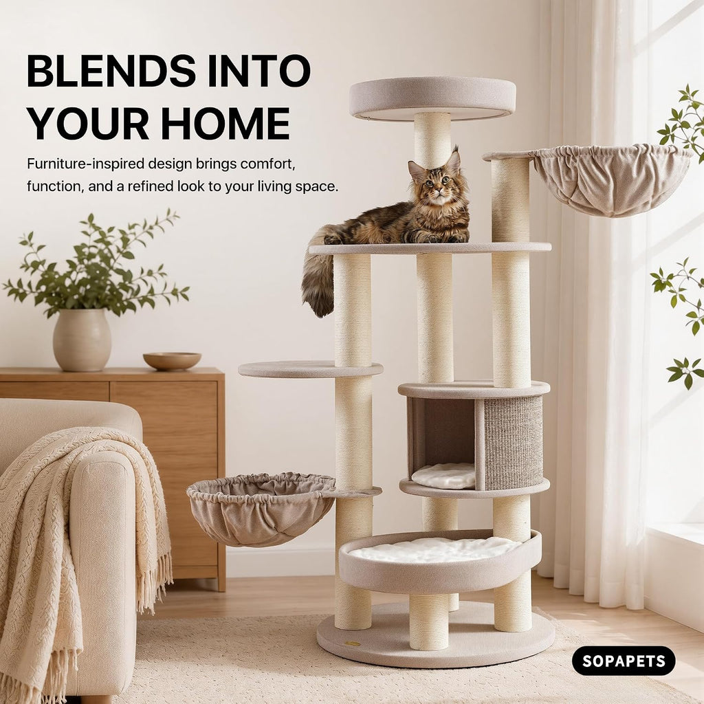 Cat Tree for Large Cats, Extra Large Cat Tower, Beige