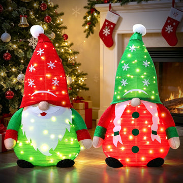 2 Pack 40inch Lighted Christmas Gnomes 3D Yard Art Decoration