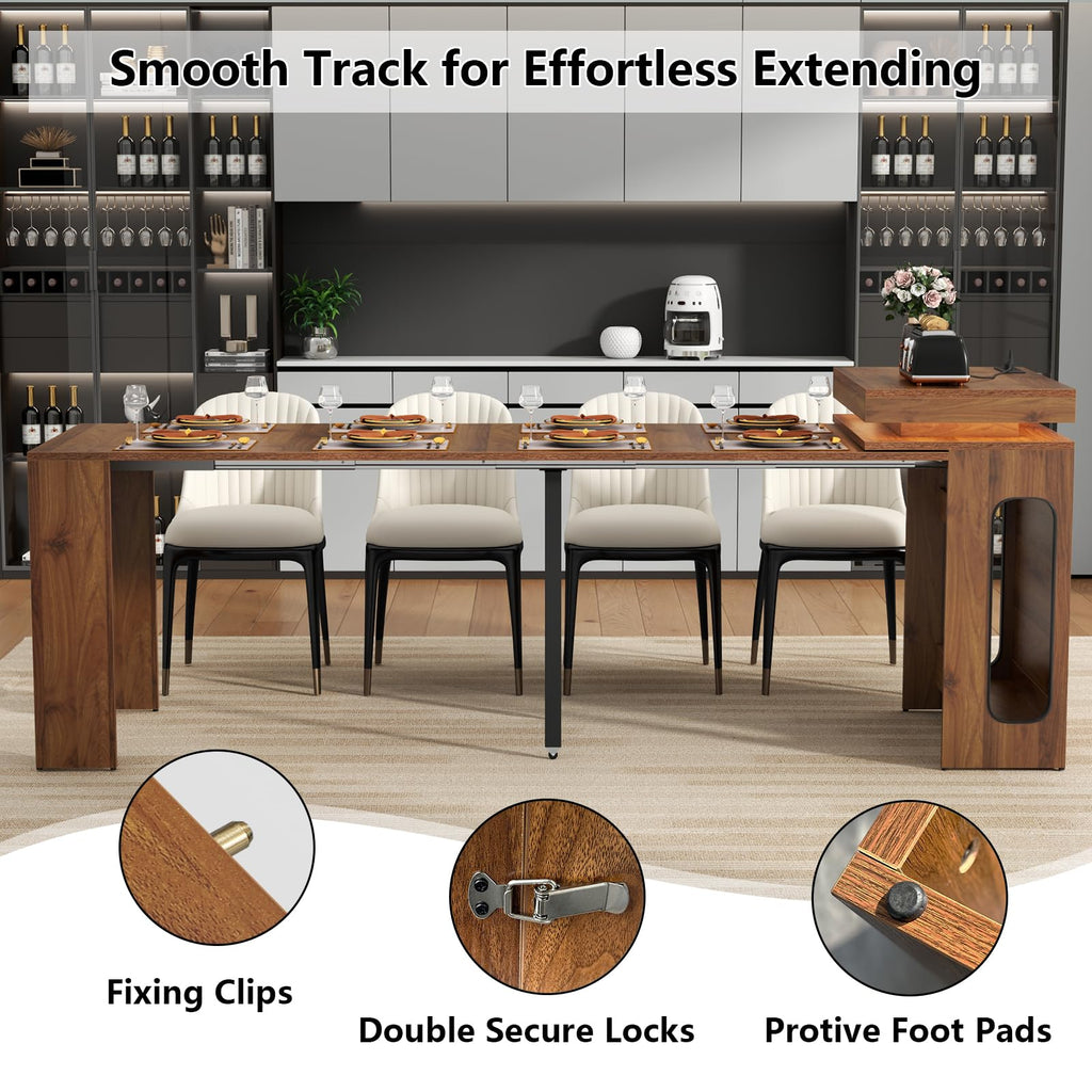 Dining Table with Charging Station, Convertible Folding Console Table for 6-8 People, Space-Saving Dining Table with