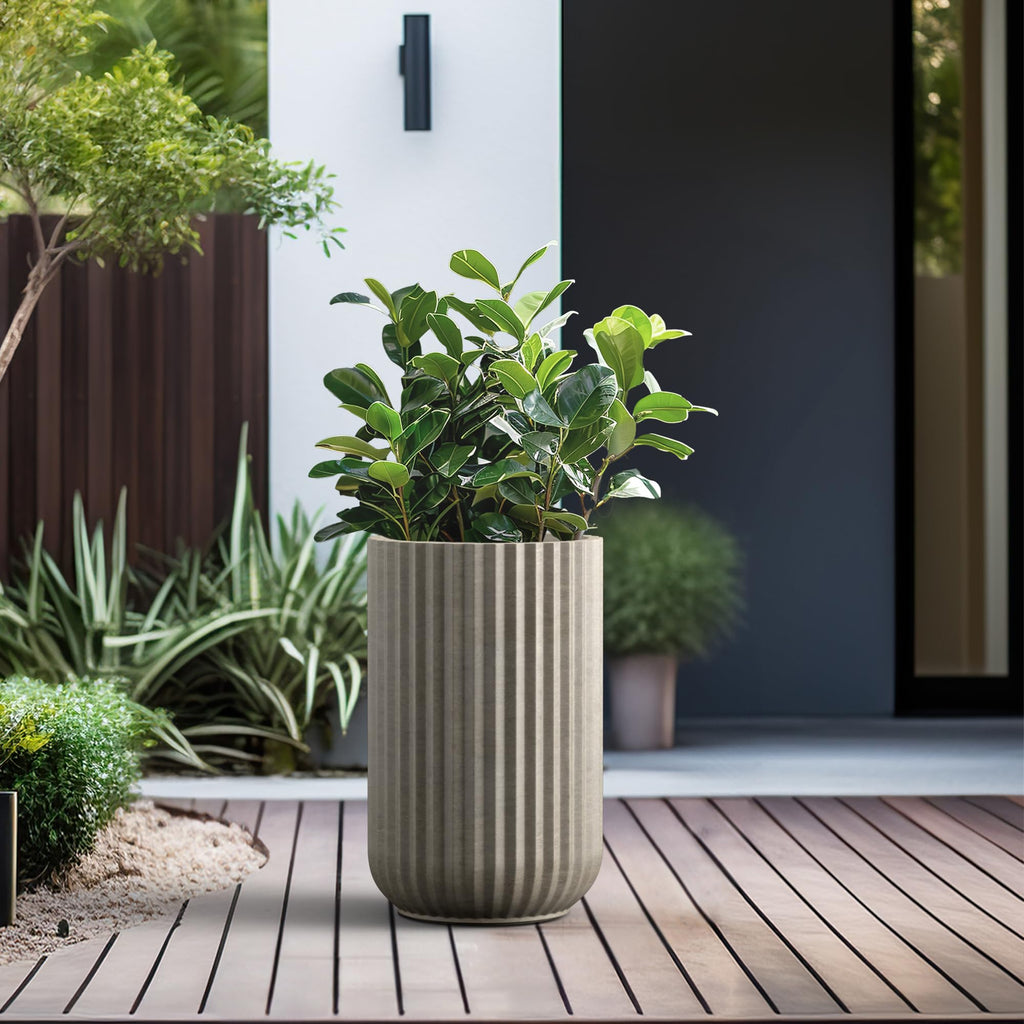 Accent Round Column Weathered Concrete Planter 17.7" Tall, Outdoor