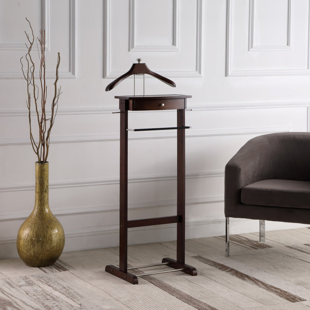 Kingston III Valet Stand with Drawer, Contour Hanger, Trouser Bar, Tie & Belt Hooks and Shoe Rack - VL16260