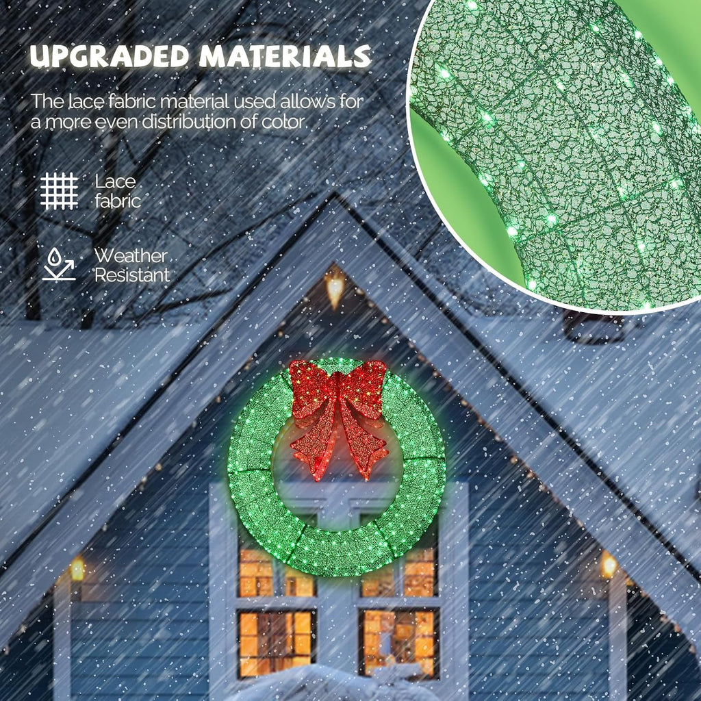 48 in Pre-Lit Outdoor Christmas Wreath, 315 LED Lights, Green/Red