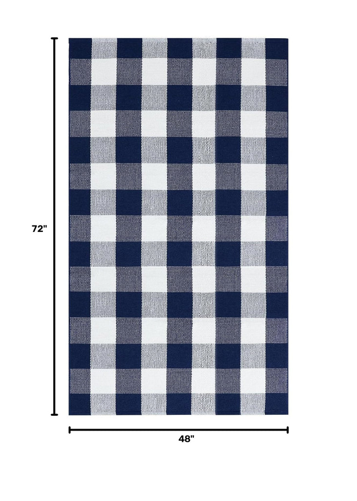 4x6 Buffalo Plaid Outdoor Rug, Washable Front Porch, Navy White