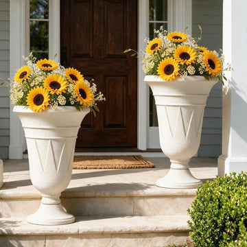 24" Tall Urn Planters for Outdoor Plants Set of 2 - Beige Trophy
