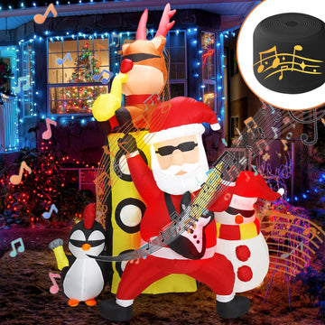 Bonus Bluetooth Speaker! 7FT Christmas Inflatable Santa with Friends Reindeer& Penguin&Snowman Holding Concert