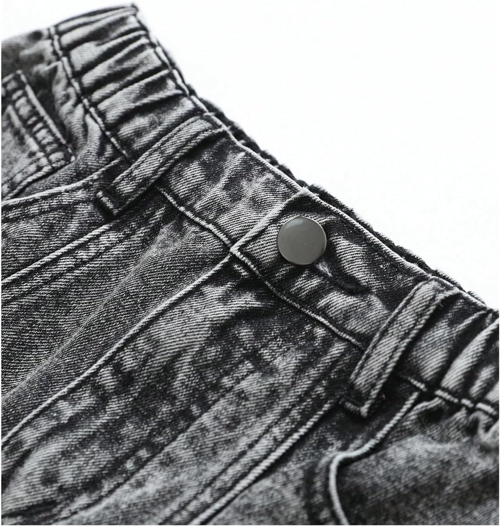 Girl's Button Jean Shorts Star Patched Denim Shorts with Pockets