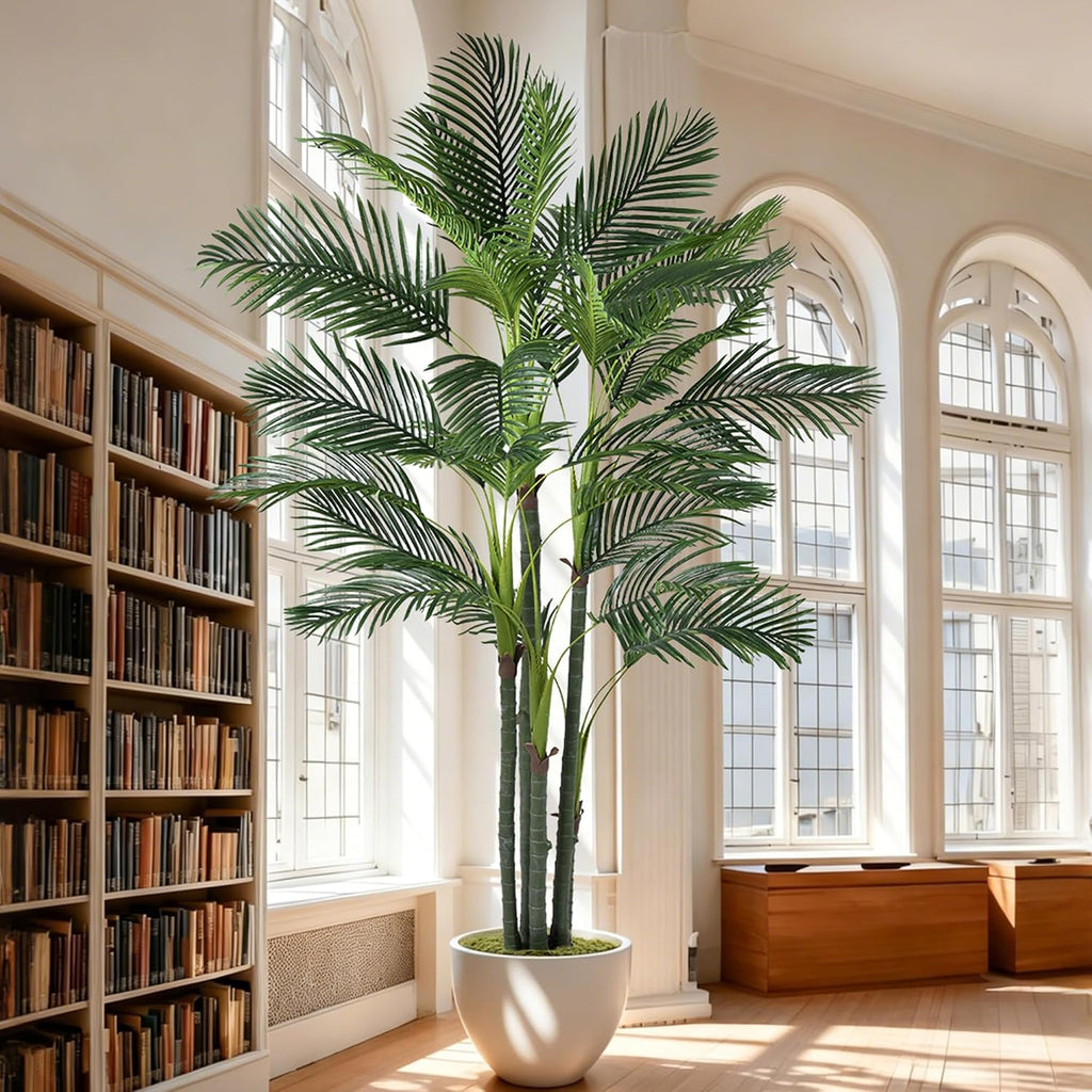 Palm Tree 8FT(96in) Tall Faux Tree with Large Trunks and 32 Realistic Leaves, Fake Tropical Floor Potted Artificial