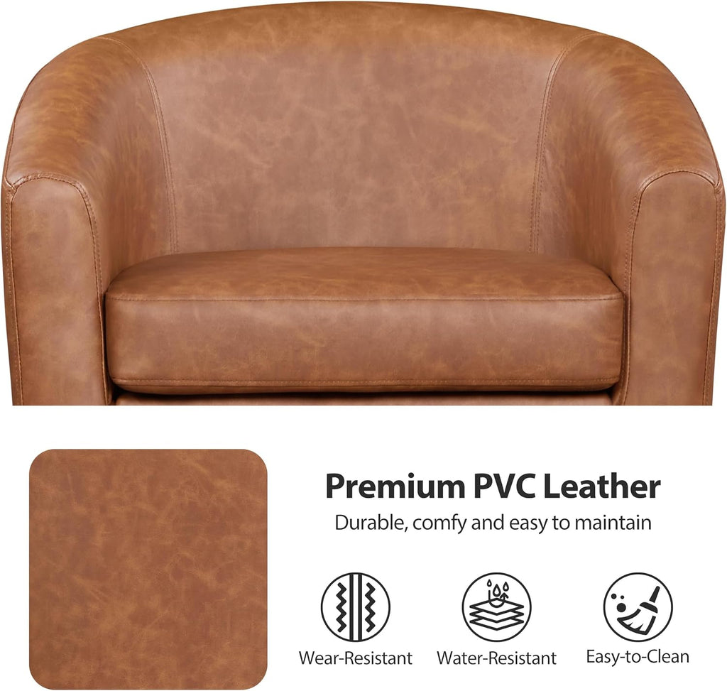 Accent Chairs, Faux Leather Barrel Armchairs, Brown