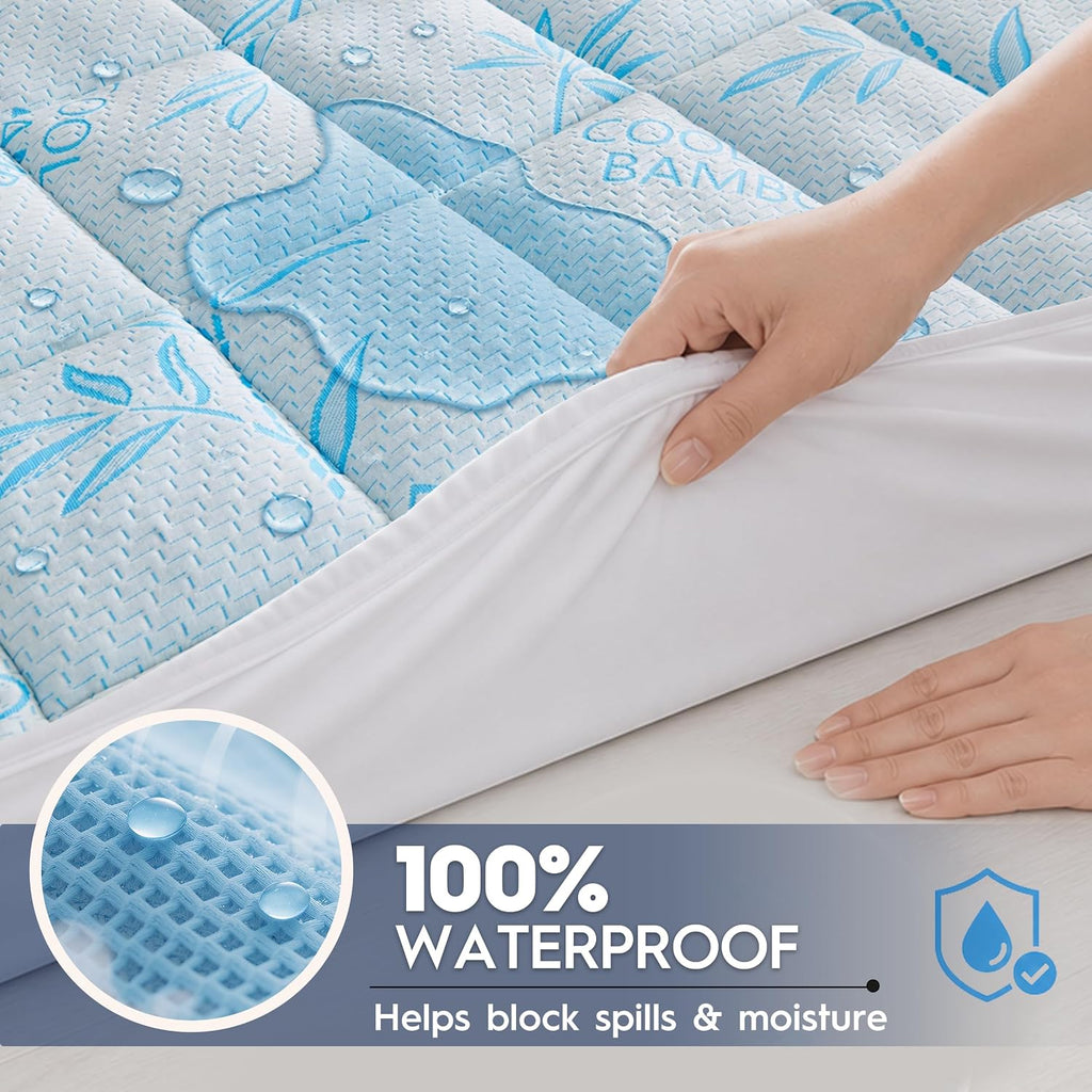 Waterproof Mattress Pad King Size, Cooling Mattress Protector for Hot Sleepers Made with Bamboo Viscose, Cloud-Soft
