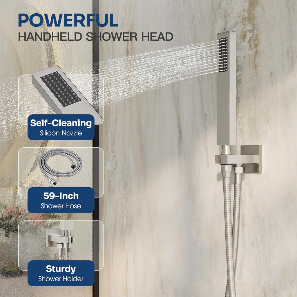 Ceiling Mount Shower System with 12" Rain Head, Handheld & Valve