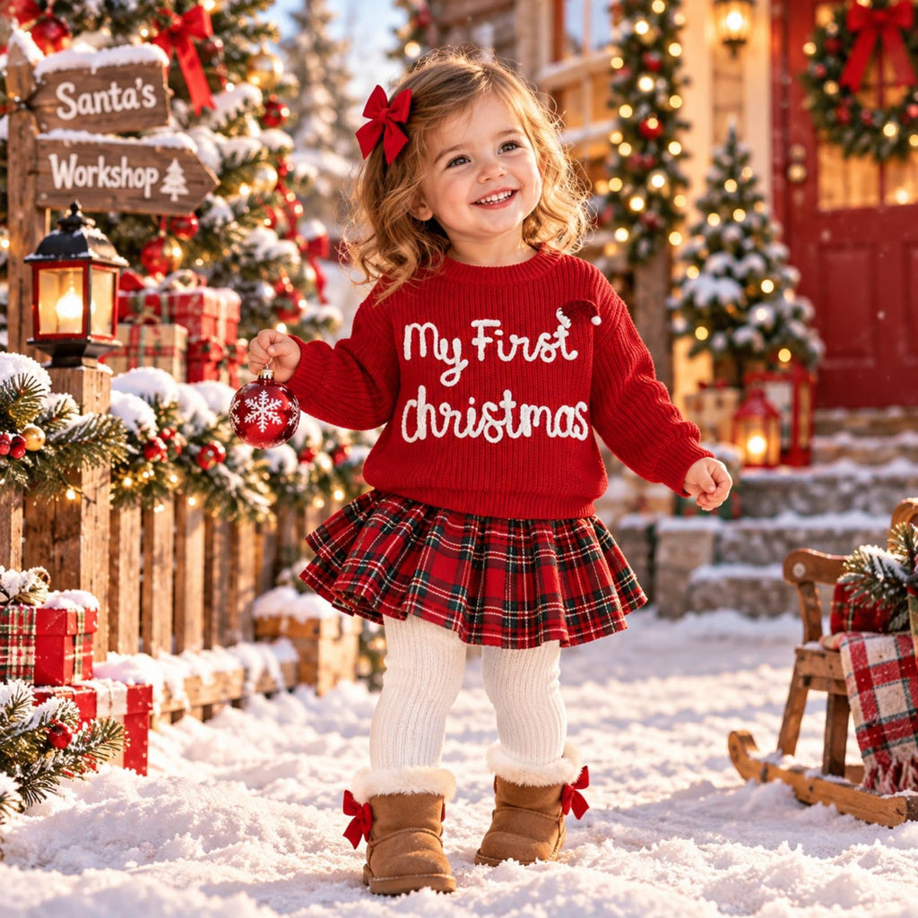 Baby Girl Boy Christmas Outfit Toddler Sweater Long Sleeve Letter Print Warm Knit Pullover Fall Winter Clothes Red
