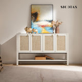 Sideboard Buffet Cabinet with Rattan Doors, 55" Boho Coffee Bar Cabinet with Open Shelf