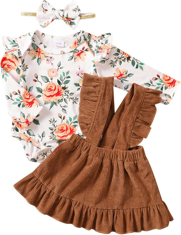 Newborn Baby Girl Clothes Toddler Long Sleeve Ruffle Romper Top Infant Skirt Set Little Girl Overall Dress