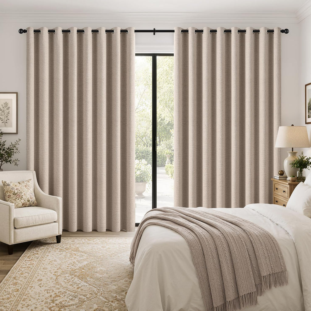 Extra Wide 100% Blackout Linen Curtains 100x84 Beige