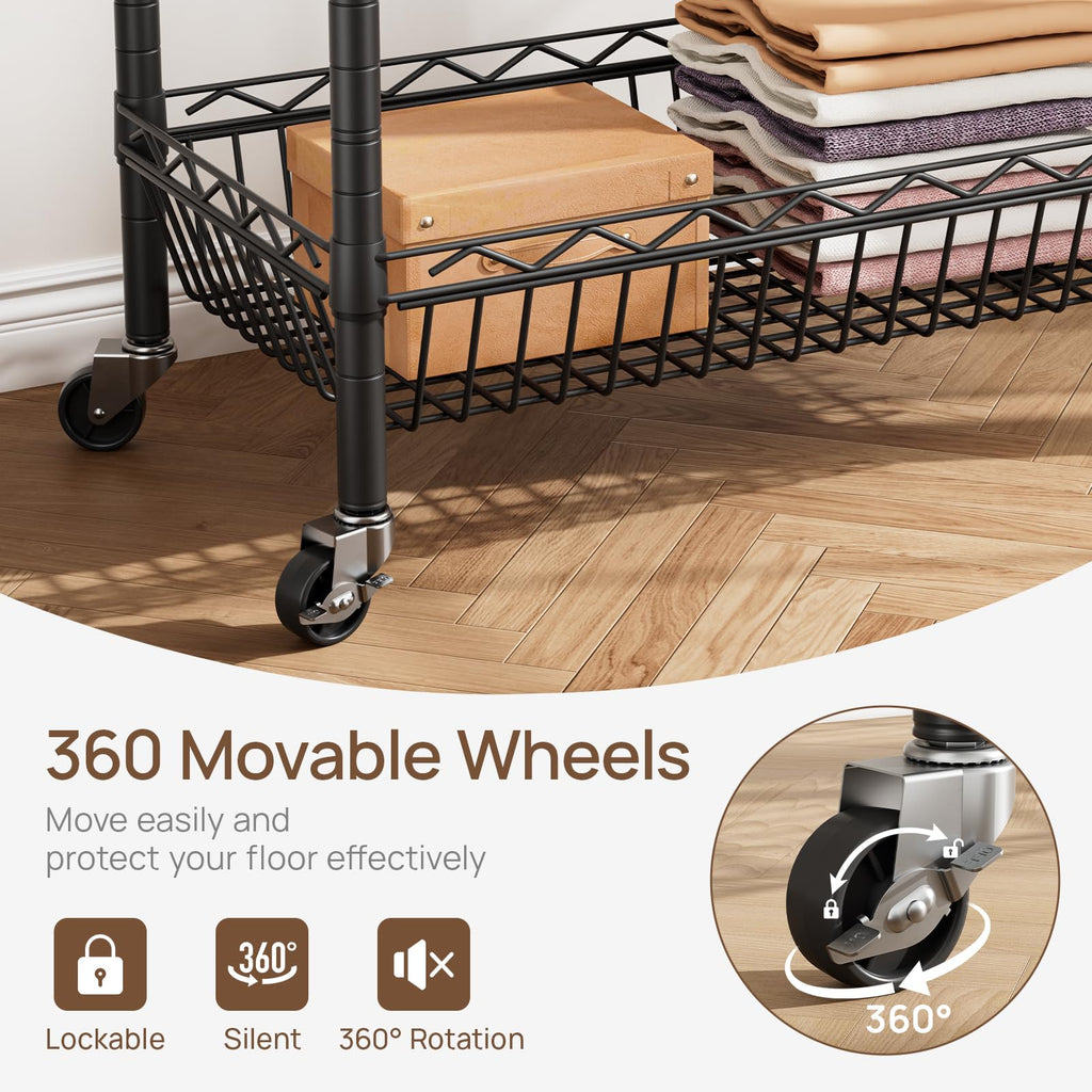 Heavy Duty Rolling Clothes Rack Wheels Portable Metal Garment Rack