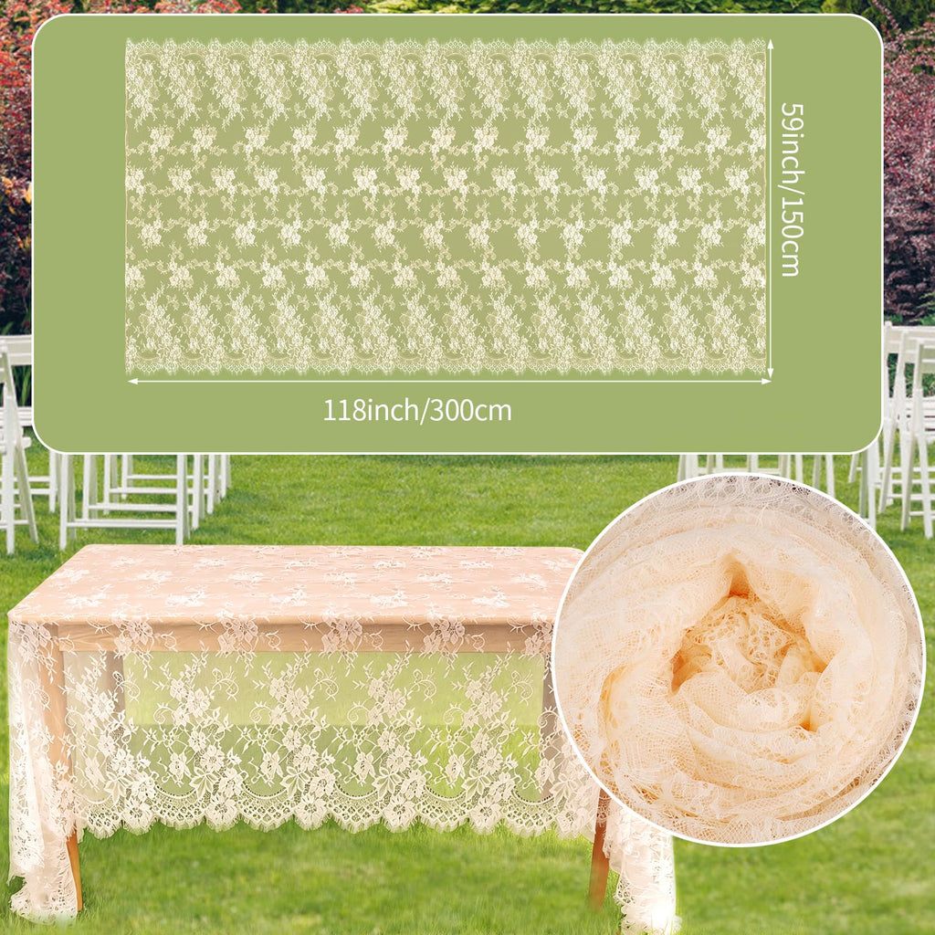 2 Pcs Ivory Lace Tablecloth 60 X120 Inches Vintage Tablecloth Sheer Overlay Rectangle Floral Embroidered Lace Table