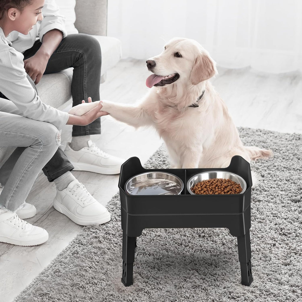 3-in-1 Elevated Dog Bowls Mess Proof Raised Slow Feeder Dog Bowls, 4 Height Adjustable Dog Bowl Stand Licking Plate