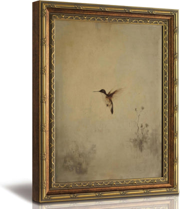 Vintage Gold Framed Hummingbird Wall Art, Rustic Bird Wall Decor, 12x16 In