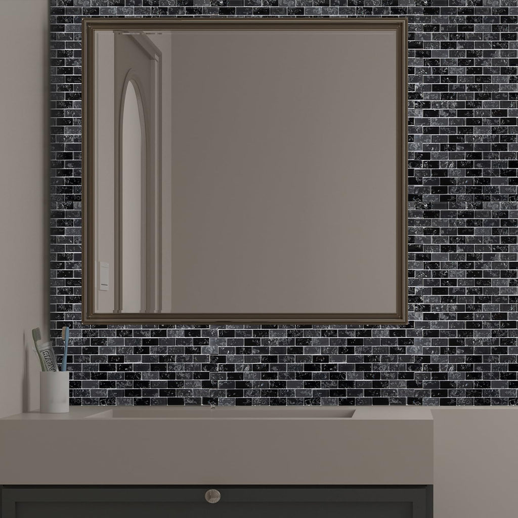 Glass Mosaic Tile Backsplash Black 12 Inch 5 sq.ft