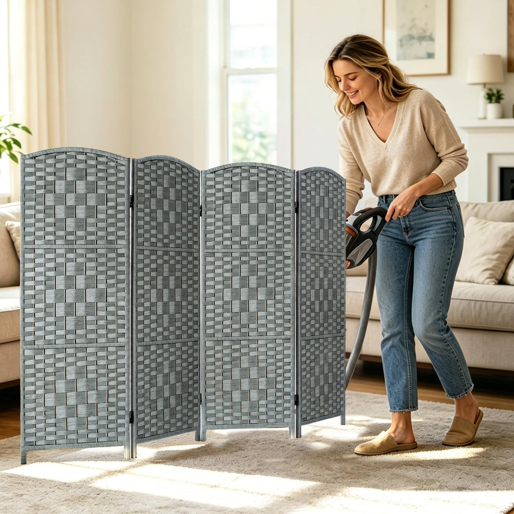 Short Room Divider, Small Folding Privacy Screens, 4 Panel Grey