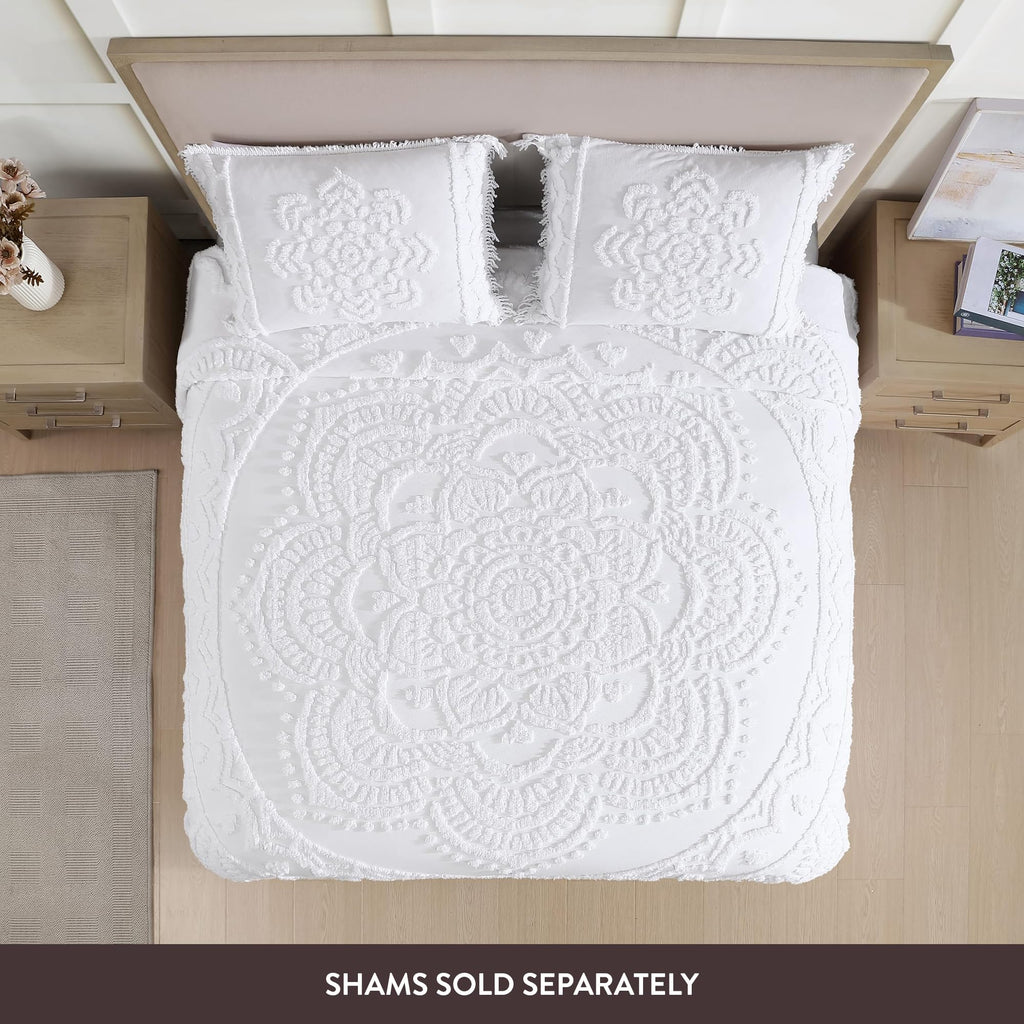 Lotus Medallion King Chenille Bedspread, 100% Cotton, White