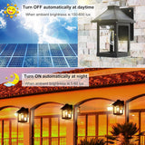 2 Pack Solar Wall Lanterns Outdoor with 3 Modes, Dusk to Dawn Motion Sensor LED Sconce Lights IP65 Waterproof