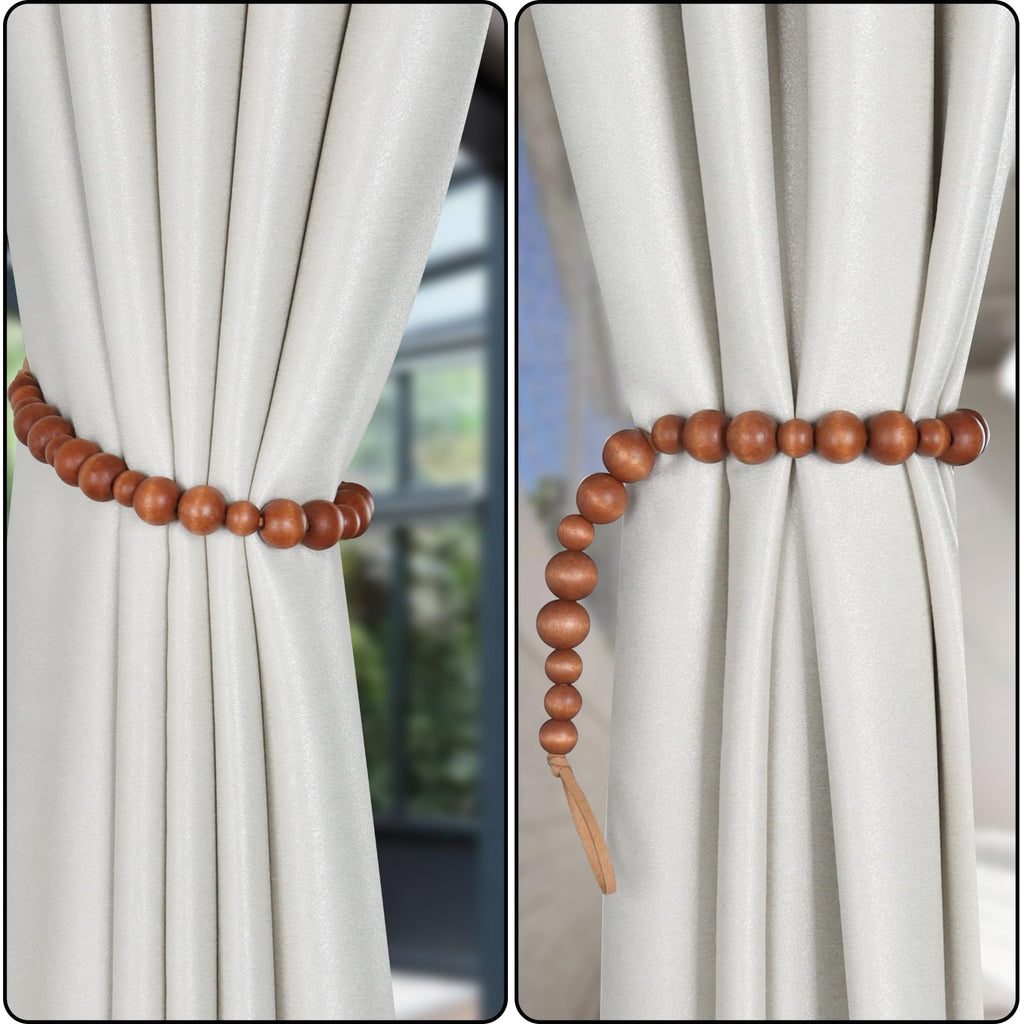 Curtain Tieback Wood Bead Curtain Tiebacks Curtain Holdbacks for Wall Curtain Ties Window Treatment Curtain - 2 Pieces