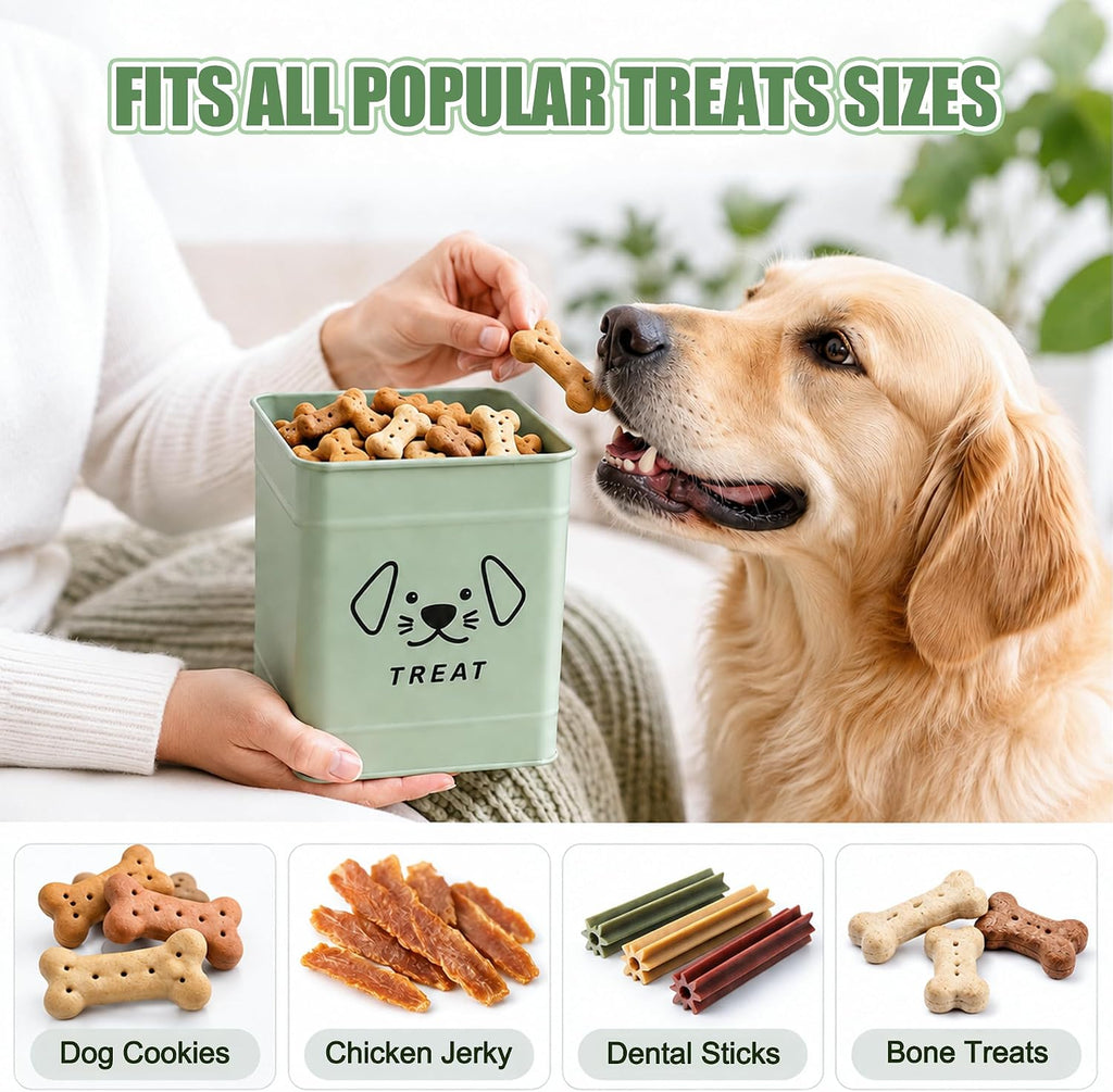 Dog Treat Container 6" W x 8" H Metal Storage Canister with Bamboo Lid