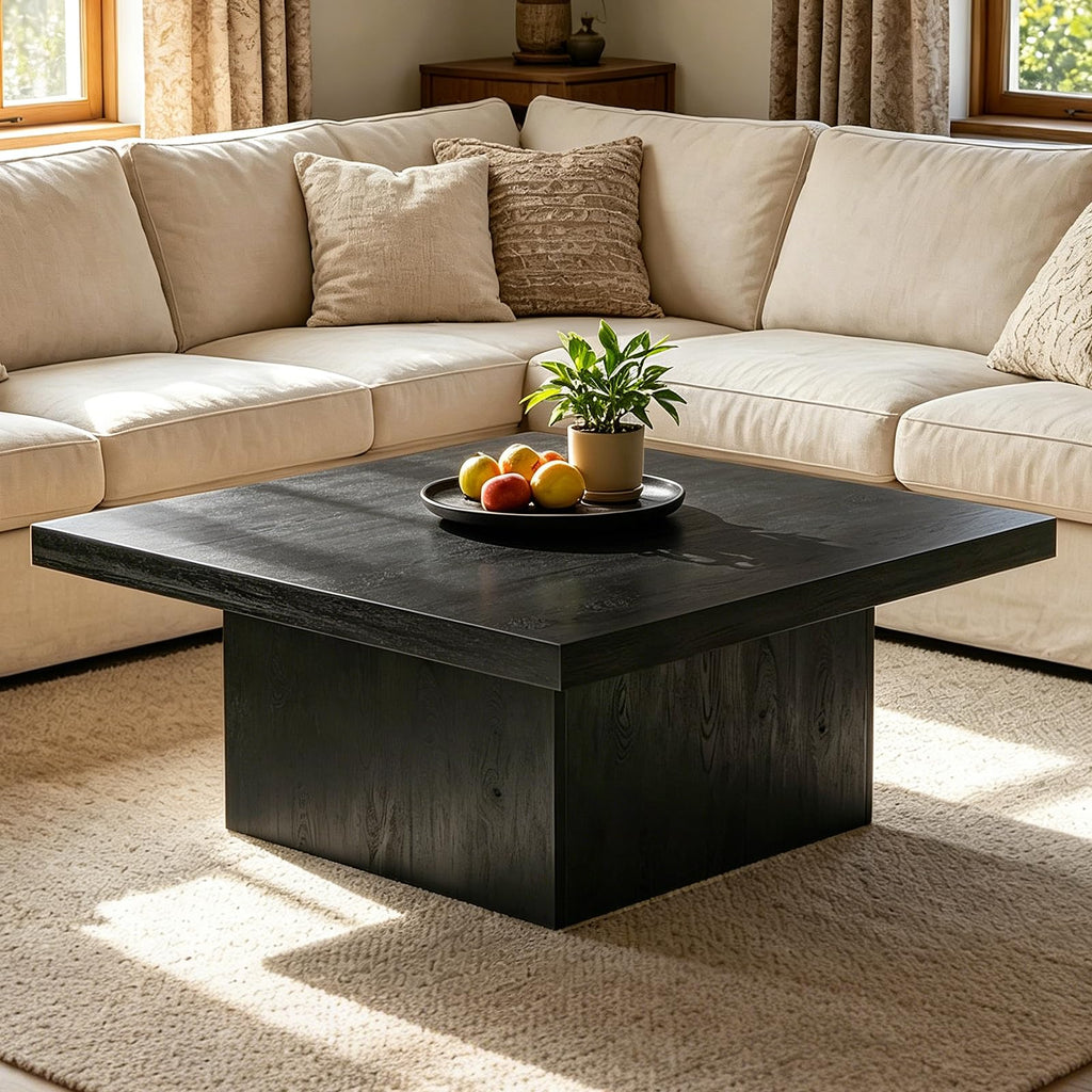 Square Coffee Table, Wooden Living Room Table, Center Table with a Large Tabletop, 35.4" x 35.4", for Small Spaces