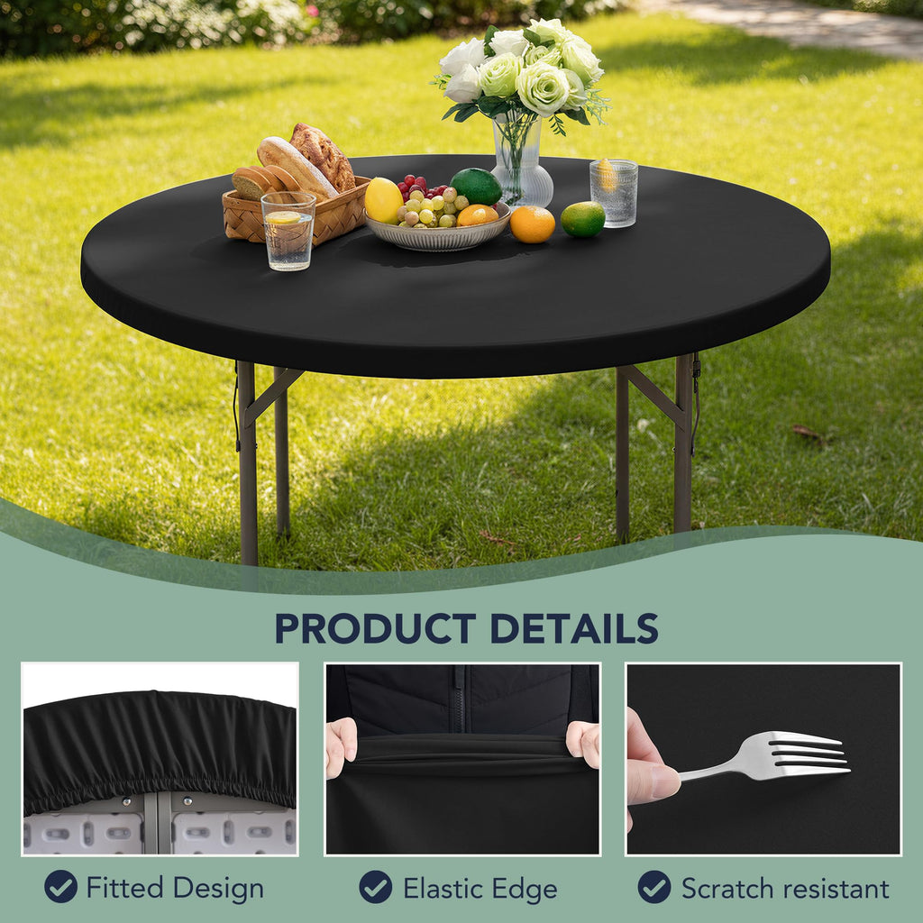 Round Fitted Tablecloth with Elastic, 4-Pack, Reusable & Non-Slip