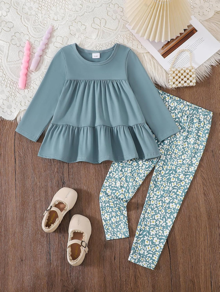 Toddler Girl Clothes Girls Fall Outfits Kids Clothing Winter Long Sleeves Ruffle Hems Top Pant Set