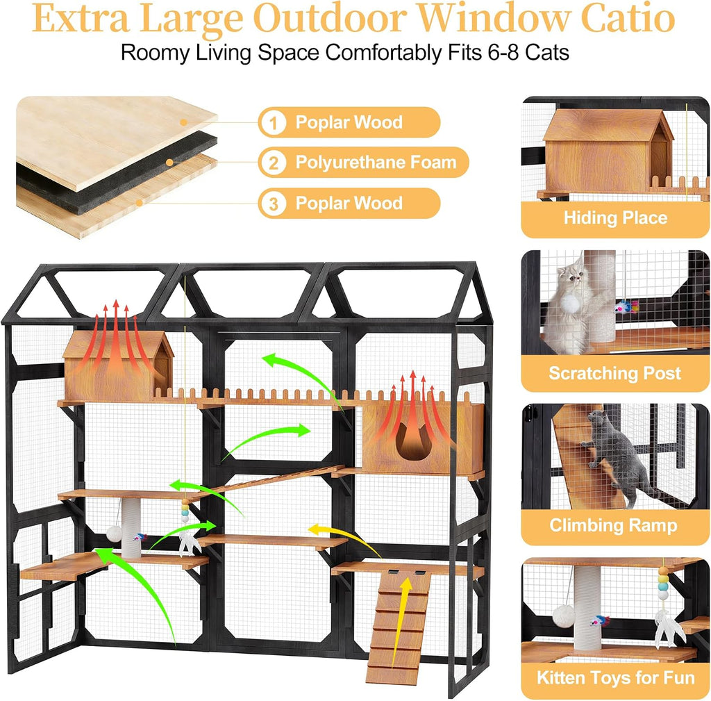 Large Outdoor Cat Enclosure Wooden Catio, Multi-Level Cat Playpen
