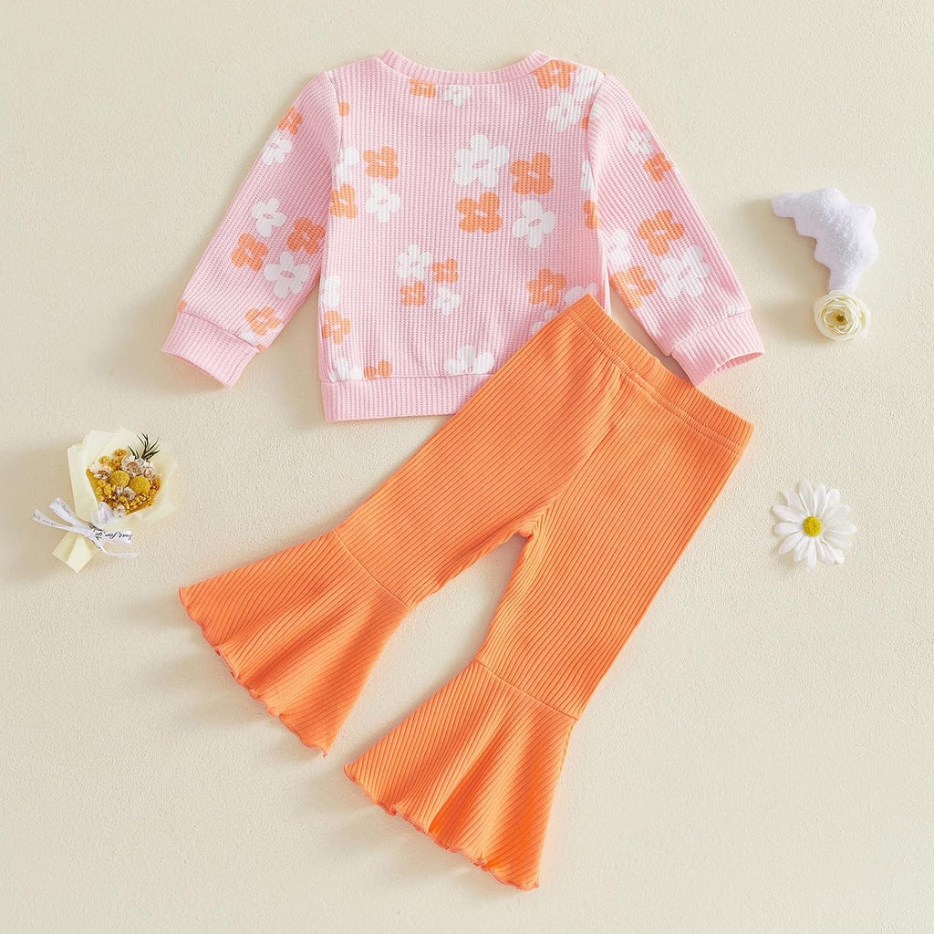 Toddler Girl Clothes Floral Sweatshirt Flare Pants Set