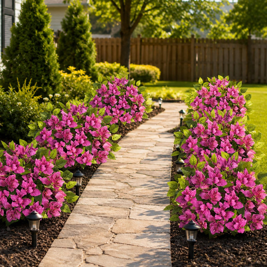 2Pack Artificial Bougainvillea Tree, Red Fake Bushes for Outdoor