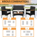 4-Piece Patio Furniture Set, Outdoor Wicker Patio Conversation Furniture Set with Cushions and Wooden Tabletop for