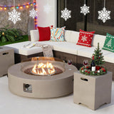 2-Piece Outdoor Propane Firepit Table Set w Tank Table, 42" Fire Table Certified, 50,000 BTU w Gray Round Base,Wind Guard and 16 inches Tank Side - Image 2