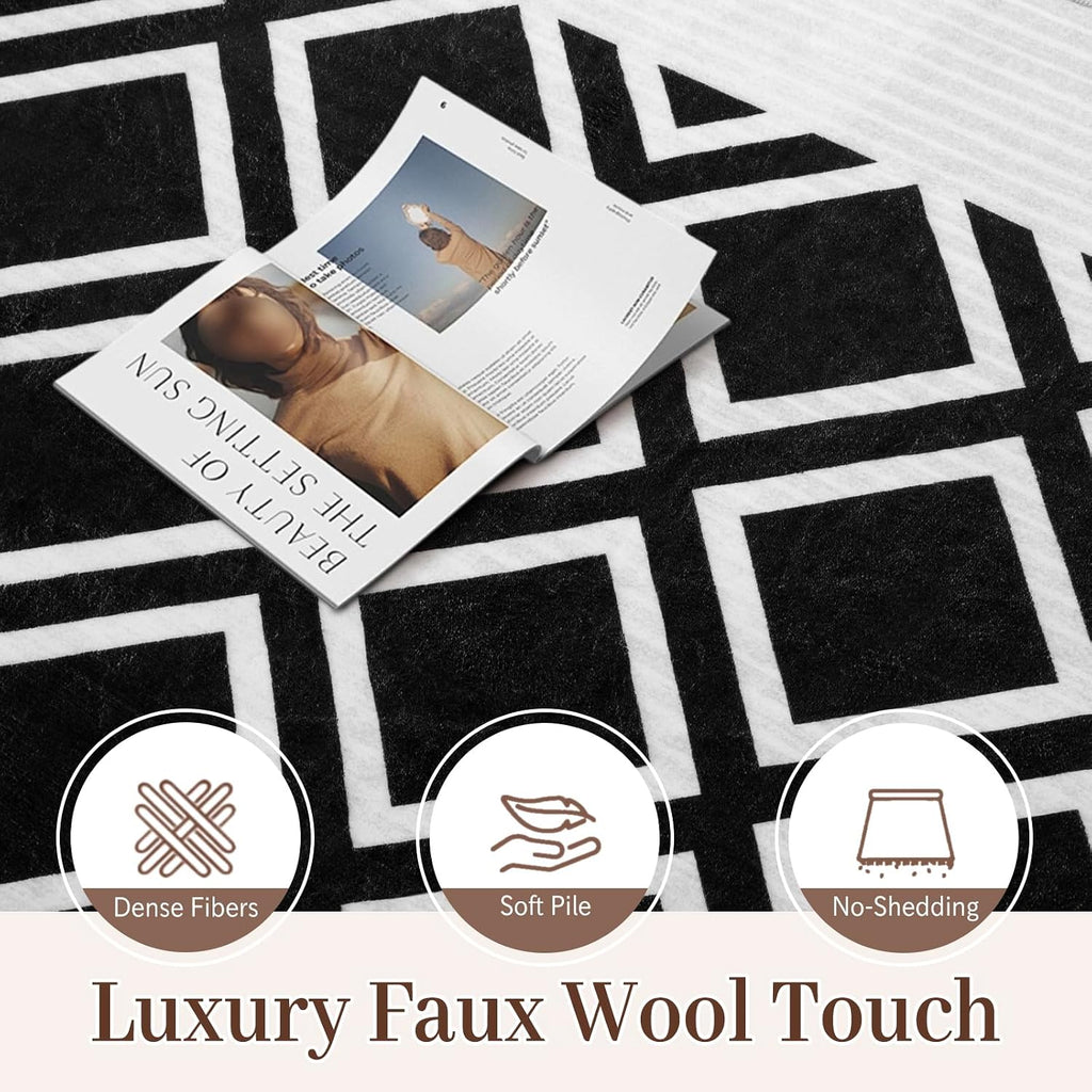 Washable Rug 5x7 - Soft Textured Area Rug with Non-Slip Backing, Modern Luxury Checkered Design, Machine Washable