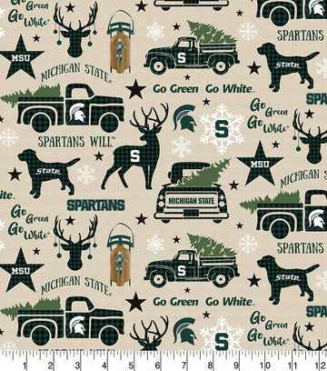 Michigan State University Cotton with Christmas Pattern-Michigan State Spartans Cotton -SYKEL