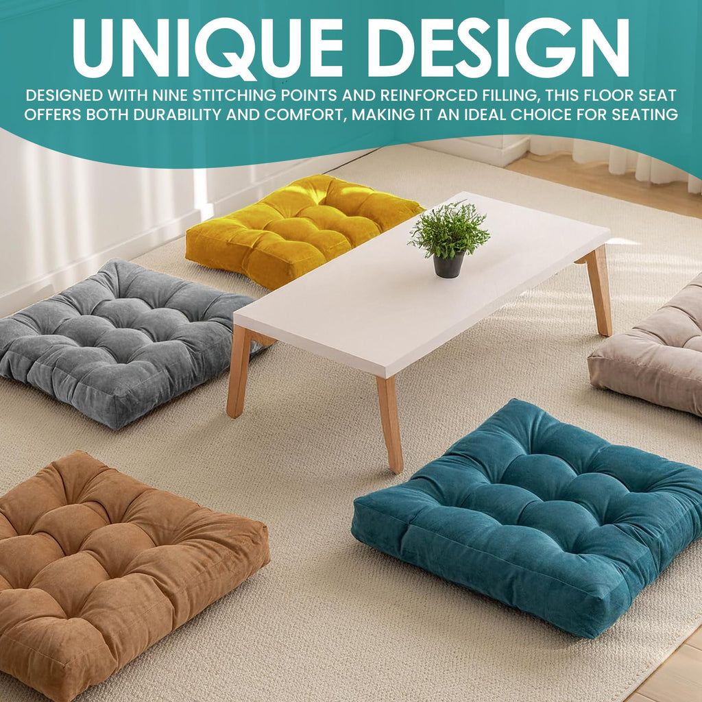 Floor Cushions - Large Square Tufted Floor Pillow, Meditation Cushion, Floor Chair Pillow for Seating & Lounging