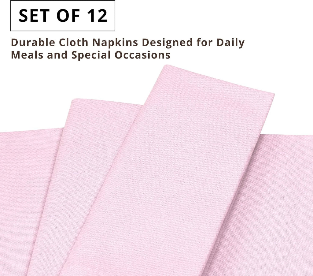 Set of 12 Cloth Dinner Napkins 100% Cotton 18x18 Inch - Soft Durable Washable - Ideal for Farmhouse Party Spring