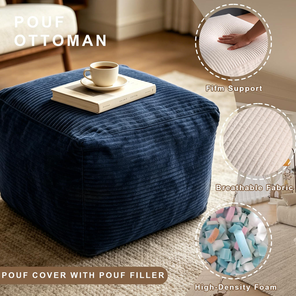 Corduroy Square Pouf Ottoman - Foot Stool