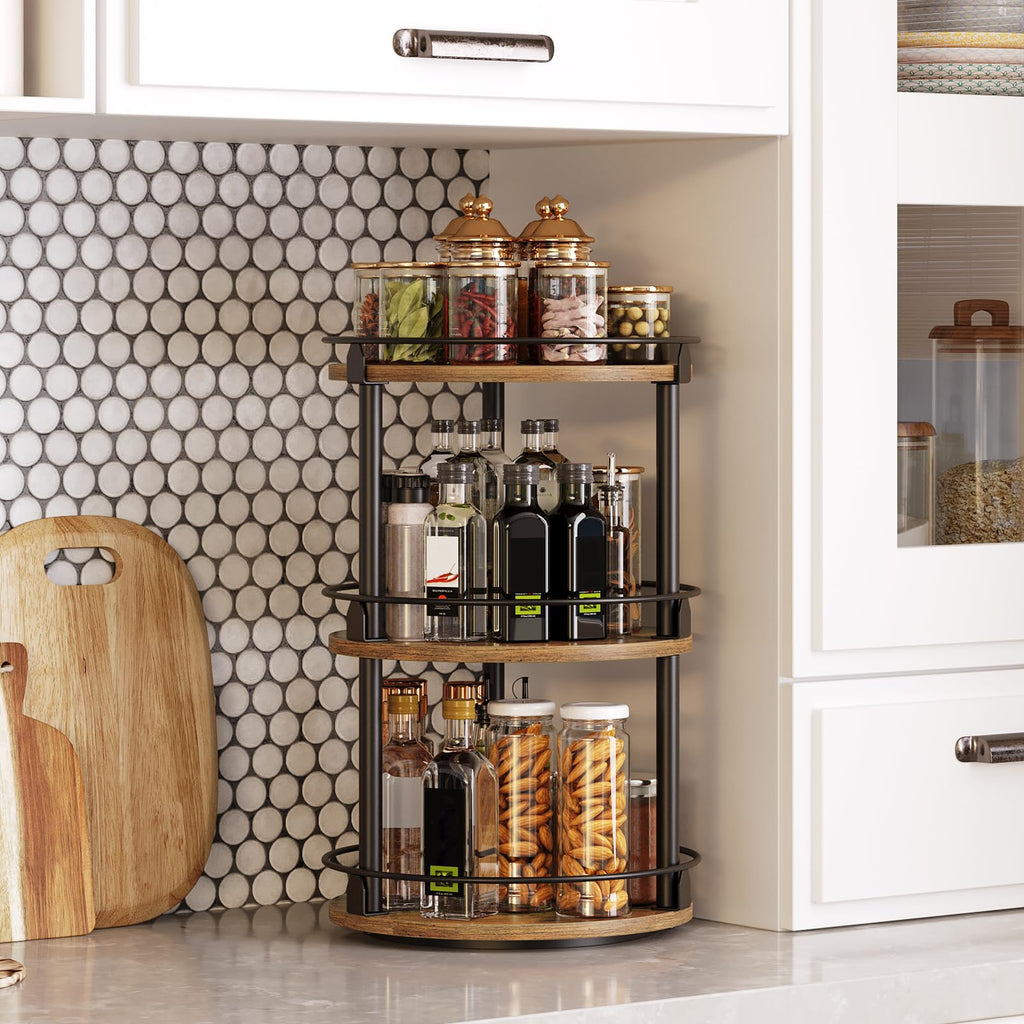 Lazy Susan Organizer, Rotating Spice Rack, Spinning Organizer, Industrial Turntable Spice Rack Organizer
