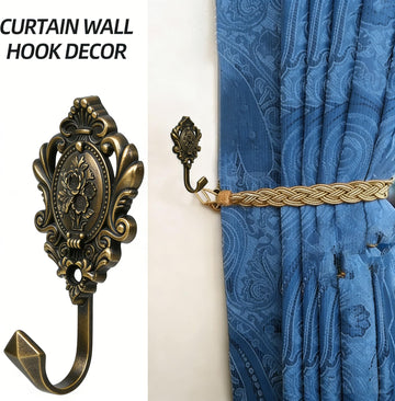 Curtain Tiebacks Hook Vintage Bronze Rose Pattern Carved Wall Hooks - 2Pcs