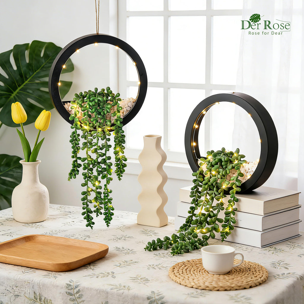 2 Pack Artificial Hanging String of Pearls Plants with LED Lights