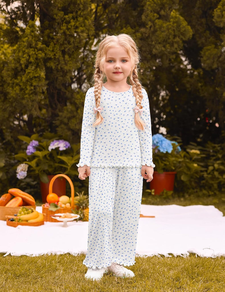 Toddler Girl Clothes Fall Outfit Ribbed Lettuce Trim Tops Pant Set