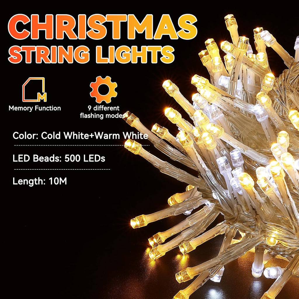 Cluster Christmas Lights String, 32Ft 500LED 9 Modes