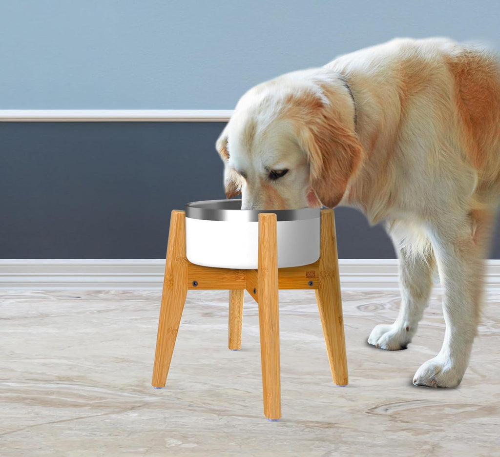 Dog Bowl Stand for Large Dogs - Adjustable, Bamboo